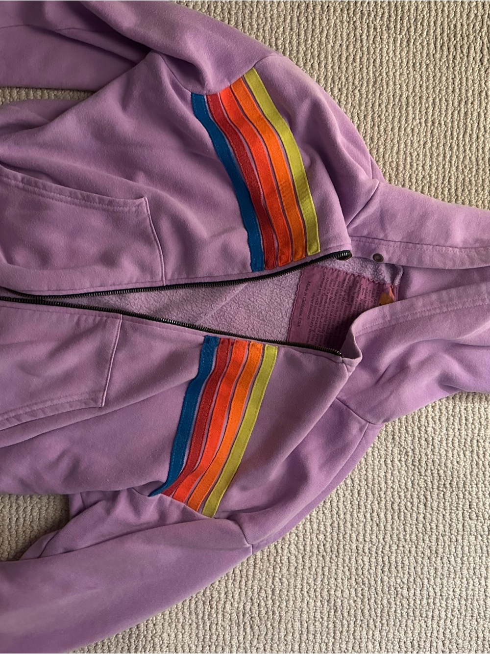 Aviator Nation Lavender Zip Hoodie with Rainbow Stripe